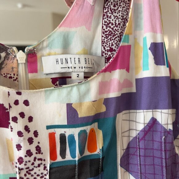 555 Hunter Bell Braden Dress Patchwork Midi Size 2 Color White Blue - Picture 6 of 8